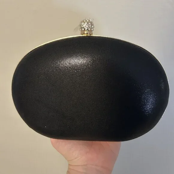NEW Ramla Bejeweled Crystal Evening Bag Black Gold Chain Strap Top Handle Prom - Picture 3 of 11